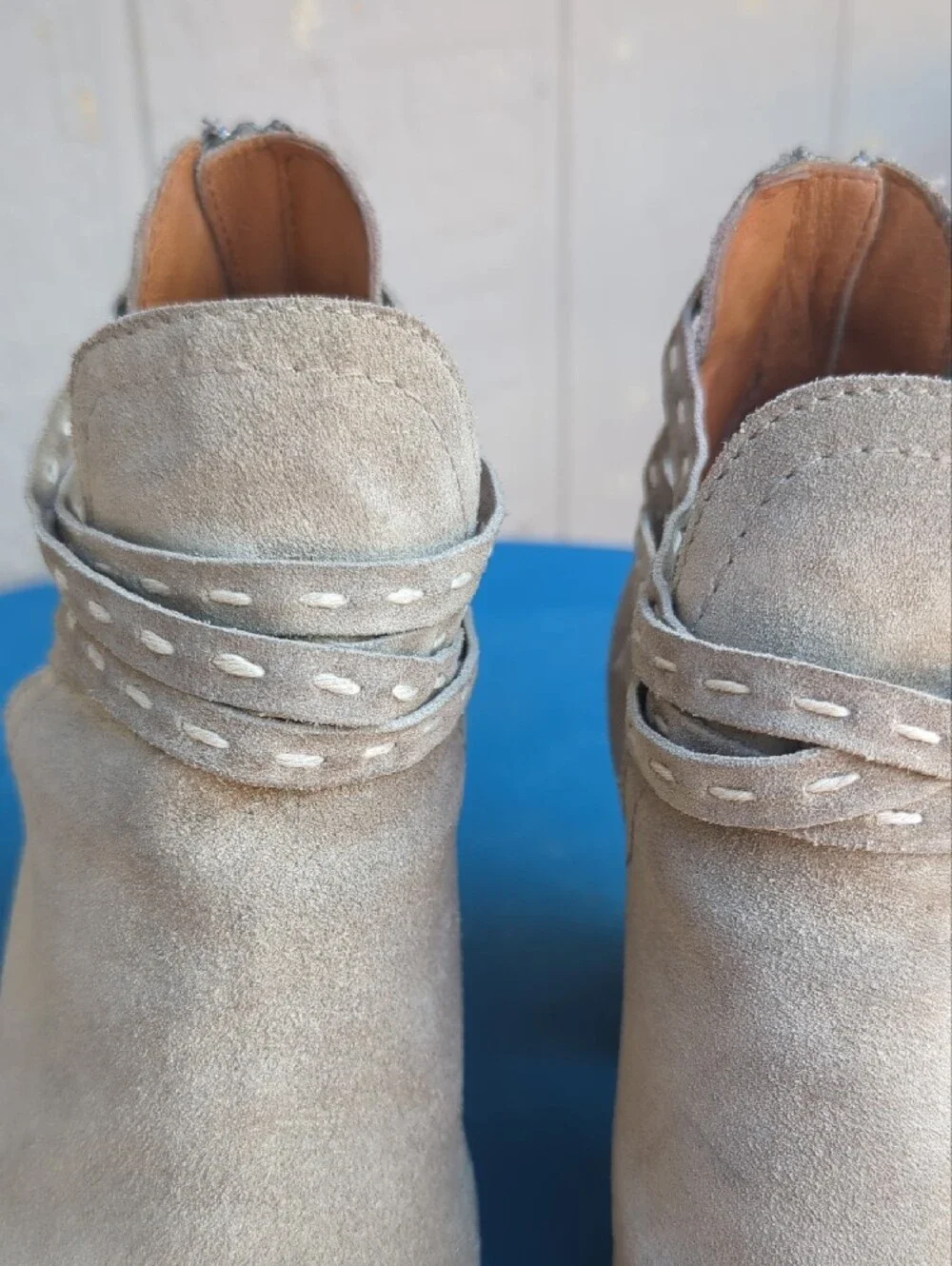 Women's Taupe Suede Ankle Booties with Strap Detail